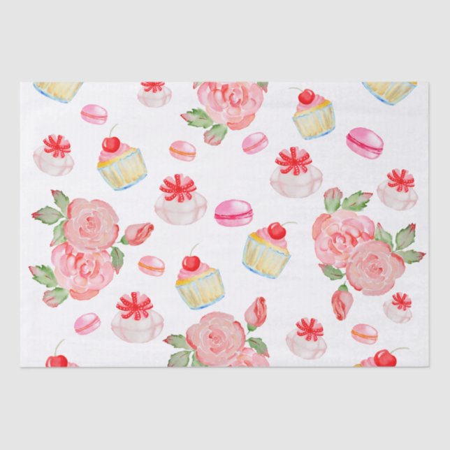 Papel De Seda Pasteles dulces y rosas en acuarela (Anverso)