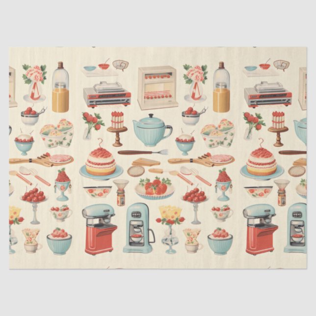 Papel De Seda Pasteles y herramientas de cocina retro (Anverso)
