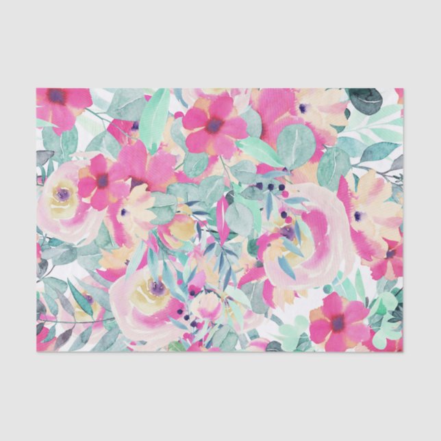Papel De Seda Pastels Rosa Flores Florales Desnuda (Anverso)