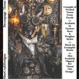 Papel De Seda Pastor Alemán Steampunk, Decoupage Alsaciano BT5R