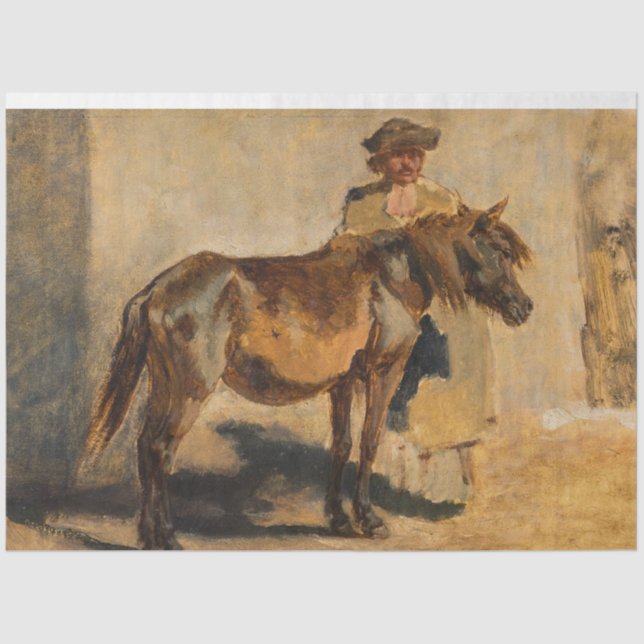 Papel De Seda Pastor con un caballo marrón (equino) (Anverso)