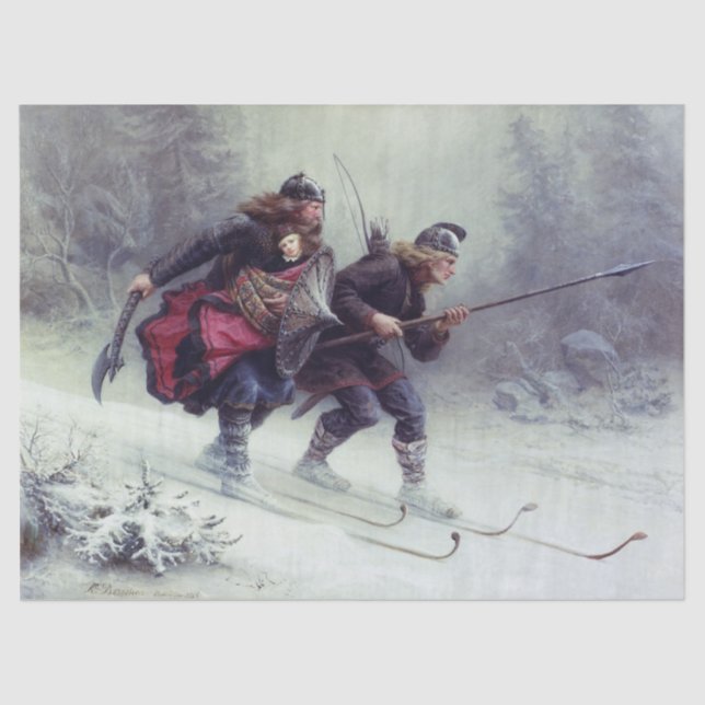 Papel De Seda Patas de aves esquiando cruzando la montaña (Anverso)