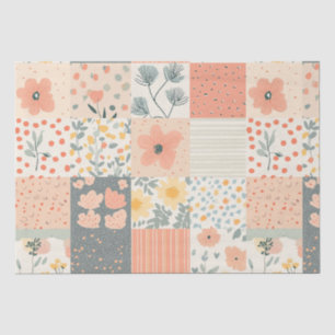 Papel De Seda Patchwork Floral Coral Melocotón Salvia Vintage