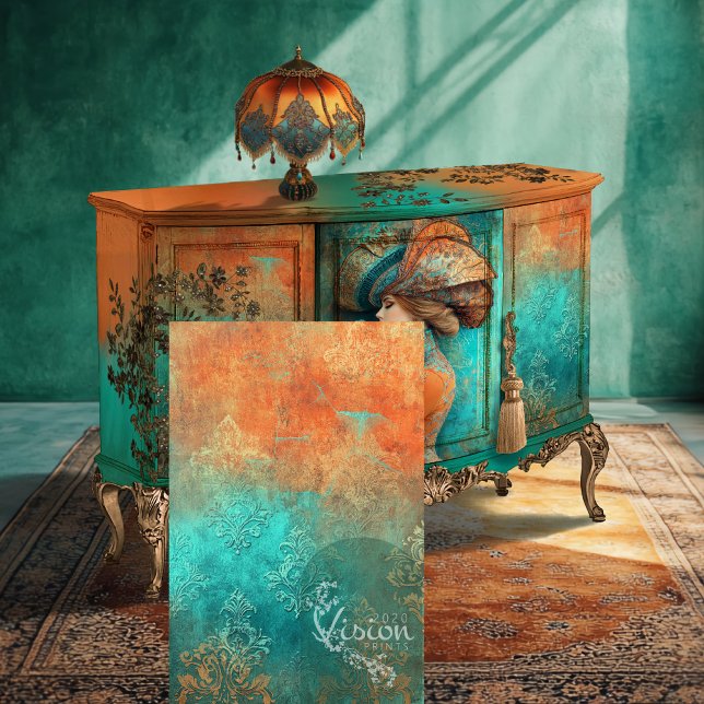 Papel De Seda Patina Damask, fondo de patrones meteorológicos (Patina Damask, Weathered, Embossed effect, Vibrant Patterned Background Decoupage Tissue Paper)