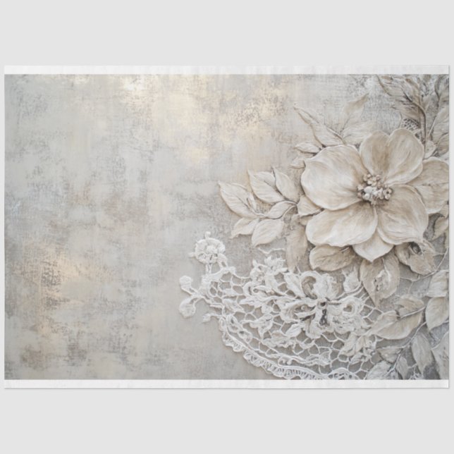 Papel De Seda Pátina de encaje y relieve floral (Anverso)