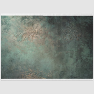 Papel De Seda pátina verde esmeralda, textura de damasco desgast