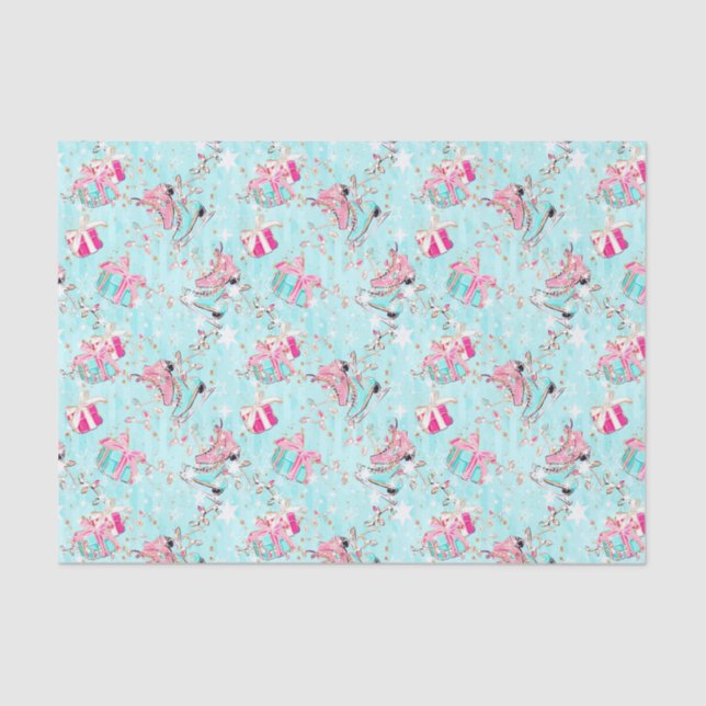 Papel De Seda Patines de hielo rosados y acuáticos y regalos par (Anverso)
