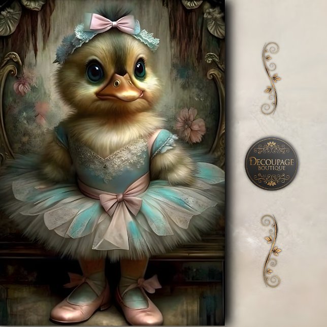 Papel De Seda Pato Bailarina – Decoupage Antiguo Caprichoso (Ballerina Duck Portrait – Whimsical Vintage Art Decoupage Tissue Paper)