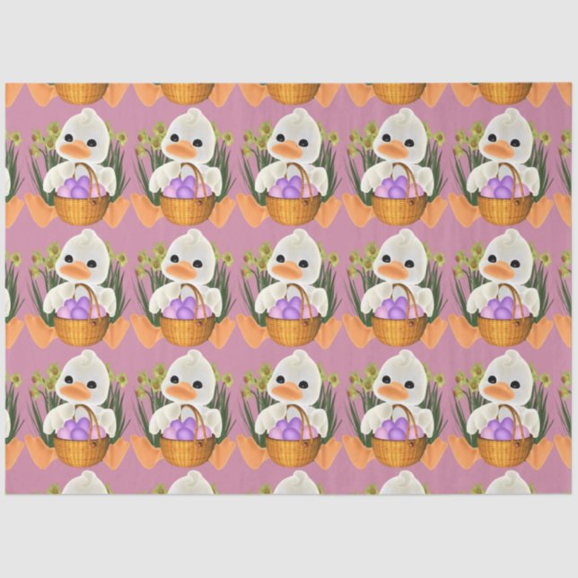 Papel De Seda Pato con huevos de Pascua en canasta (Anverso)