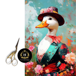 Papel De Seda Pato Elegante con Sombrero Floral Decoupage