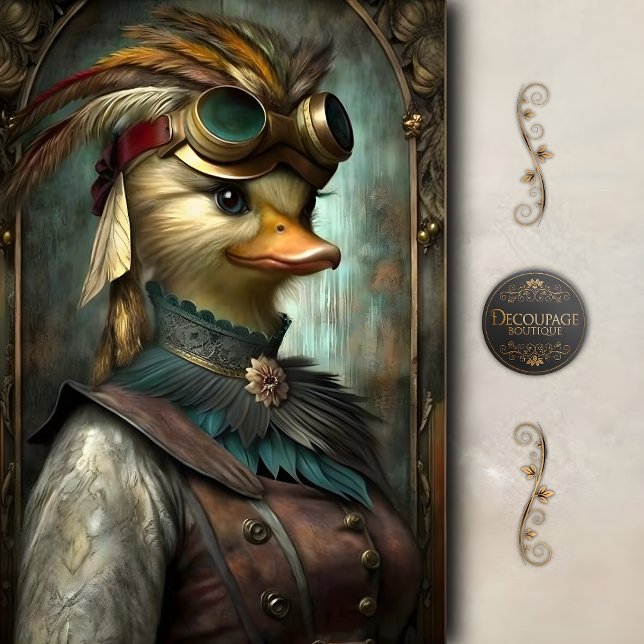Papel De Seda Pato Steampunk – Decoupage Antiguo Caprichoso (Steampunk Duck Whimsical Vintage Decoupage Tissue Paper)