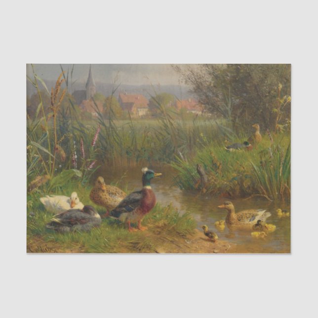Papel De Seda Patos junto al arroyo de Carl Jutz (Anverso)