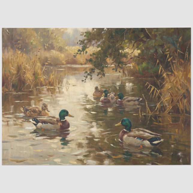Papel De Seda Patos Silbones en el Estanque Decoupage (Anverso)