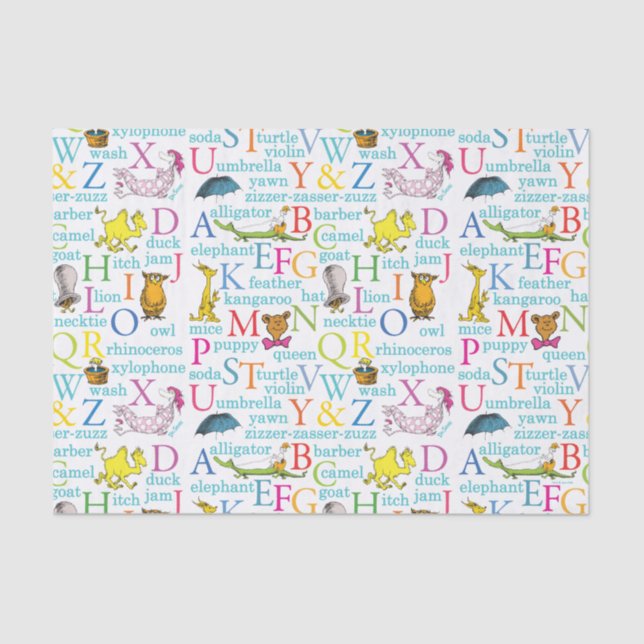 Papel De Seda Patrón ABC del Dr. Seuss con palabras (Anverso)