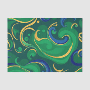 Papel De Seda Patrón abstracto de rotación en verde y oro rico