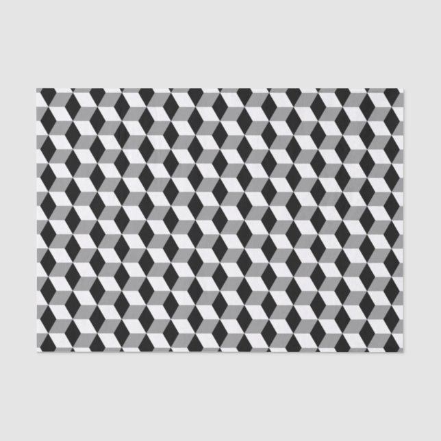 Papel De Seda Patrón abstracto geométrico de cubo 3D negro y bla (Anverso)