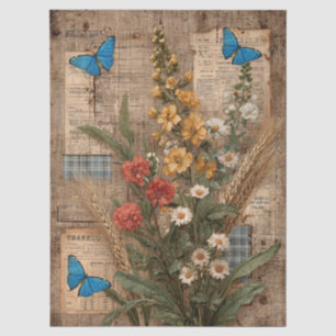 Papel De Seda Patrón abstracto mixto de flores y mariposas