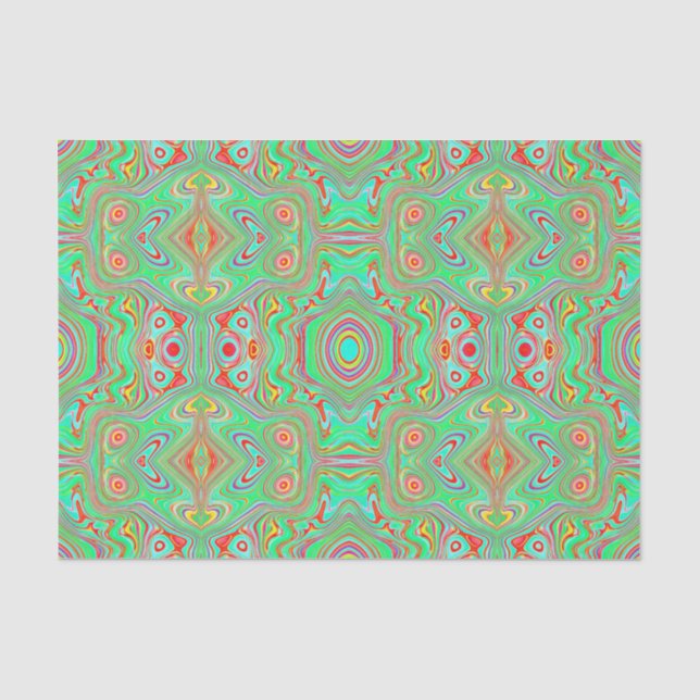 Papel De Seda Patrón abstracto retro de naranja y verde lima (Anverso)