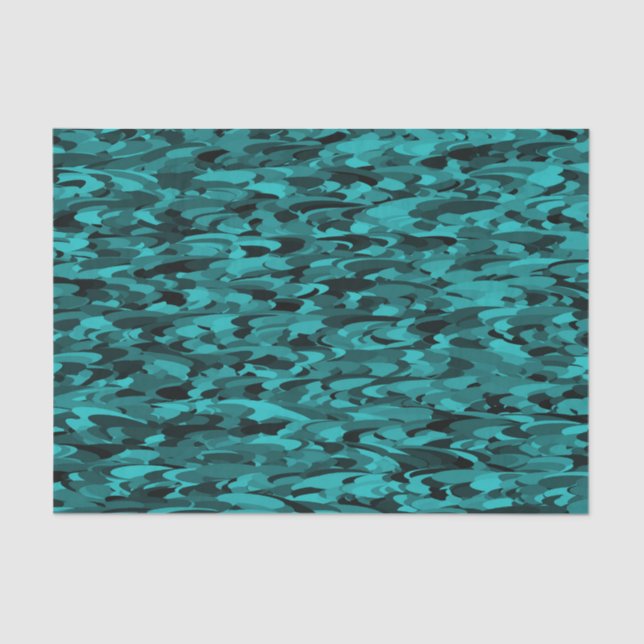 Papel De Seda Patrón abstracto Verde azulado negro (Anverso)