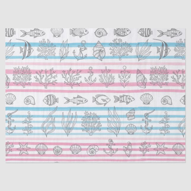 Papel De Seda Patrón acuarela náutica retro (15) (Anverso)