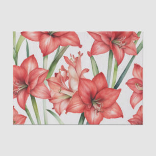 Papel De Seda Patrón acuarela vibrante de Amaryllis en rojo