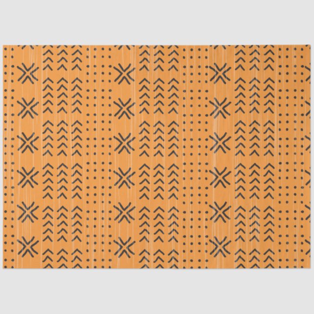 Papel De Seda Patrón africano de trapo negro Naranja moderno (Anverso)