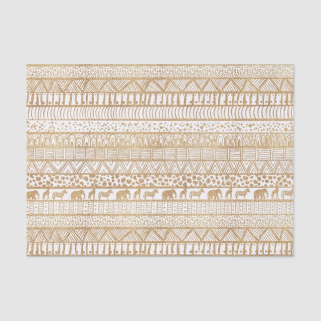 Papel De Seda Patrón africano tribal de oro blanco (Anverso)