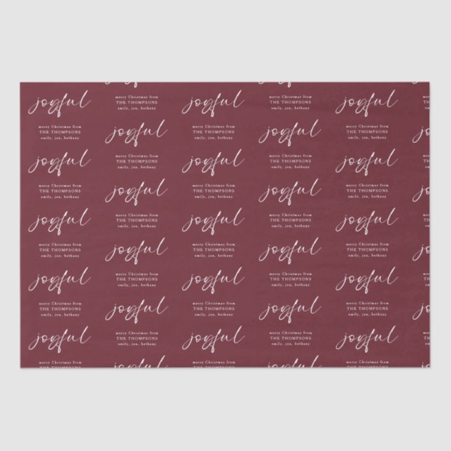 Papel De Seda Patrón alegre Feliz Navidad Nombre Borgoña (Anverso)
