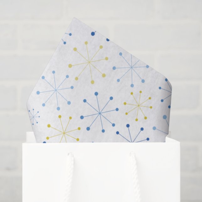 Papel De Seda Patrón amarillo azul de la era atómica moderna de  (Bolsa de regalo)