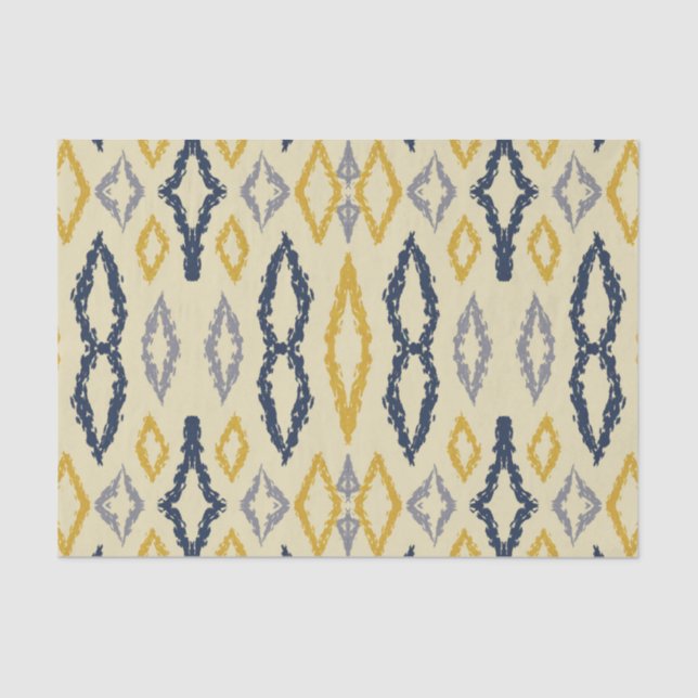 Papel De Seda Patrón amarillo azul Ikat marroquí (Anverso)