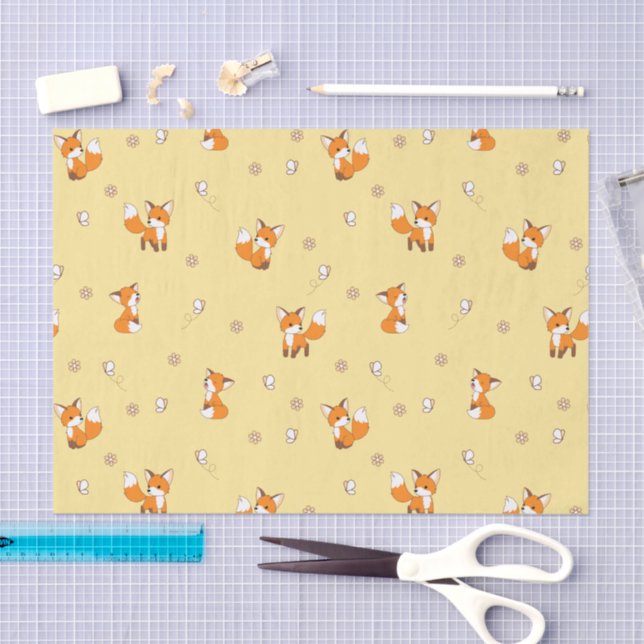 Papel De Seda Patrón Amarillo Pequeño Fox (Artesanía)