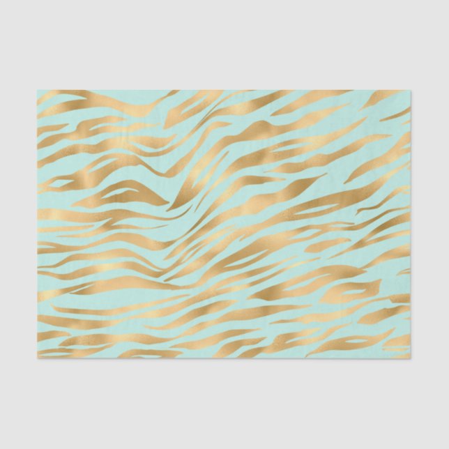 Papel De Seda Patrón animal Gold y Mint Wavy (Anverso)