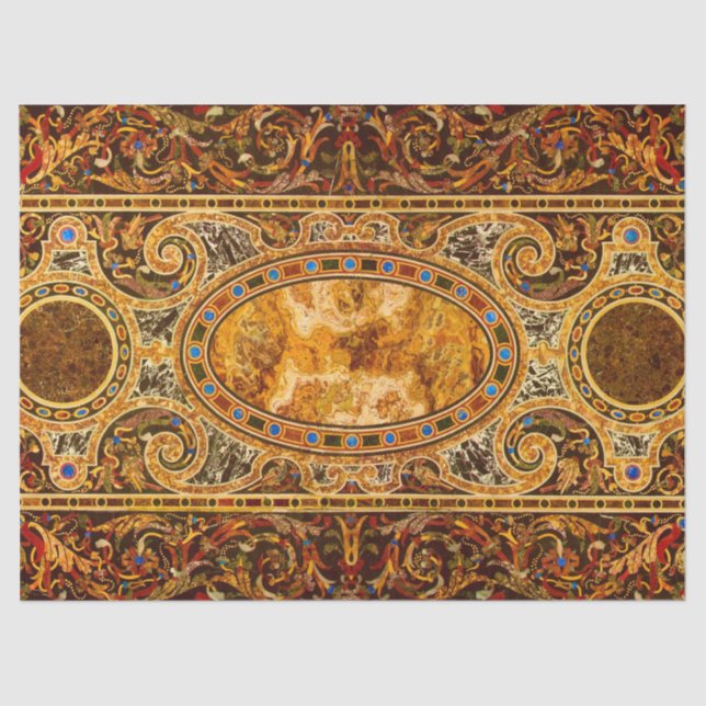 Papel De Seda Patrón antiguo decorativo italiano de piedras prec (Anverso)