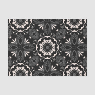 Papel De Seda Patrón árabe elegante barroco blanco y negro