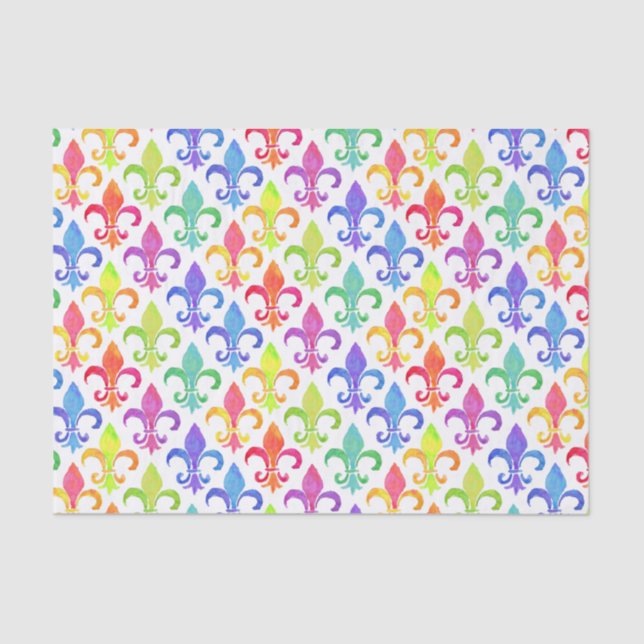 Papel De Seda Patrón arcoiris de lis de Mardi Gras (Anverso)