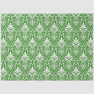 Papel De Seda Patrón Art Deco 01 - Blanco sobre verde forestal