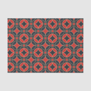 Papel De Seda patrón art deco de baldosas en rojo y negro