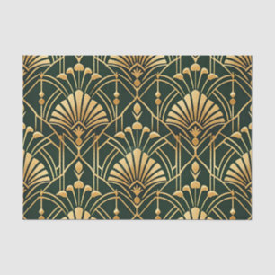 Papel De Seda Patrón Art Déco de oro esmeralda