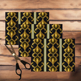 Papel De Seda Patrón Art Deco elegante en negro y oro