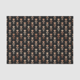 Papel De Seda Patrón Art Déco Floral en Rosa Dorado y Negro