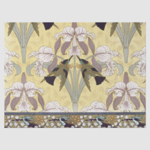 Papel De Seda Patrón Art Nouveau de Orquídea Colibrí Vintage