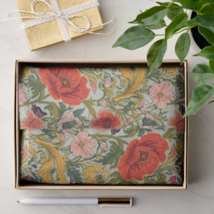 Papel De Seda Patrón Art Nouveau Floral de Amapolas de William M