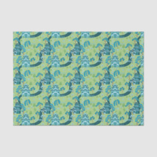 Papel De Seda Patrón asiático azul verde