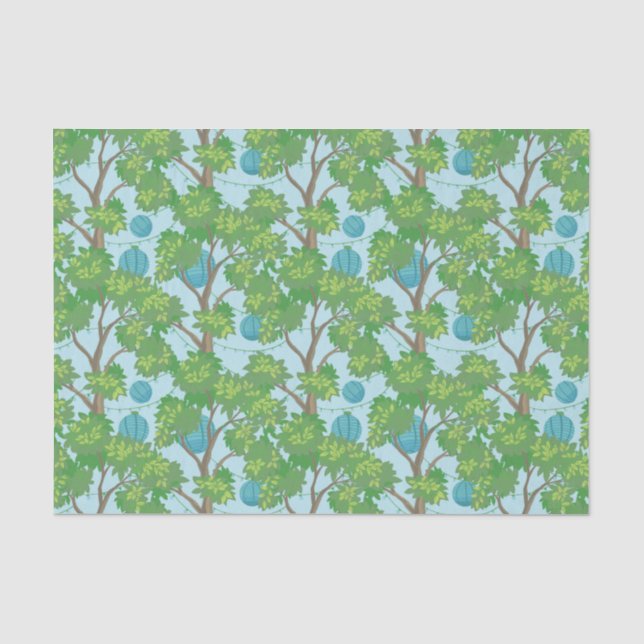 Papel De Seda Patrón asiático azul verde (Anverso)