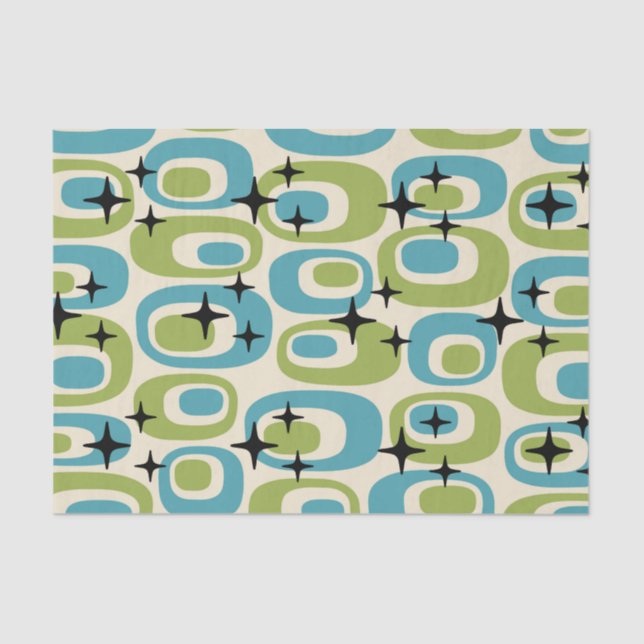 Papel De Seda Patrón atómico moderno de mediados de siglo (Anverso)