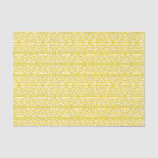 Papel De Seda Patrón azteca geométrico amarillo y blanco (Anverso)