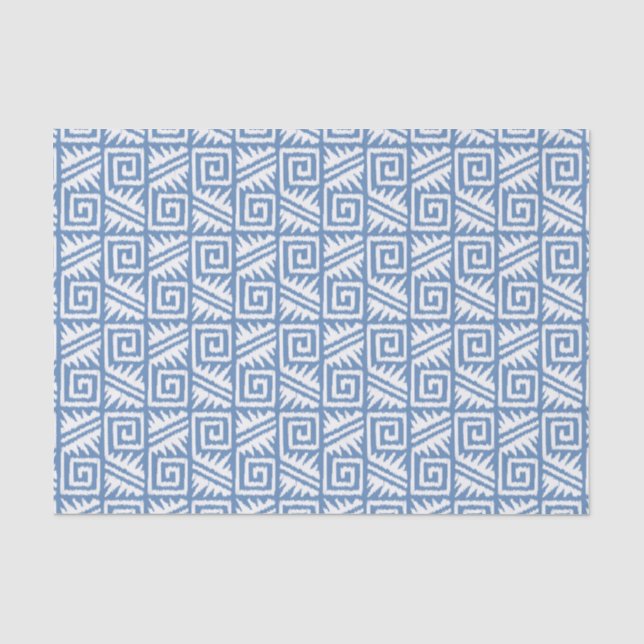 Papel De Seda Patrón Azteca Ikat - Azul cielo y blanco (Anverso)