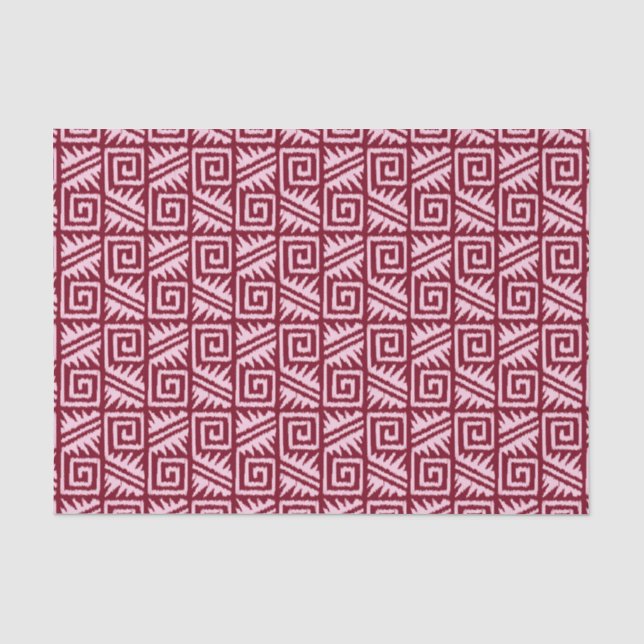 Papel De Seda Patrón Azteca Ikat - Borgoña y Rosa (Anverso)
