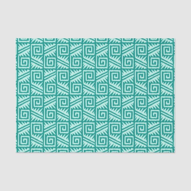 Papel De Seda Patrón Azteca Ikat - Turquesa y Aqua (Anverso)