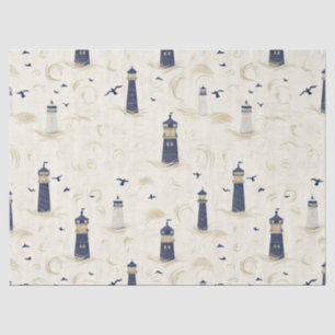 Papel De Seda Patrón azul costero de faro náutico (2)